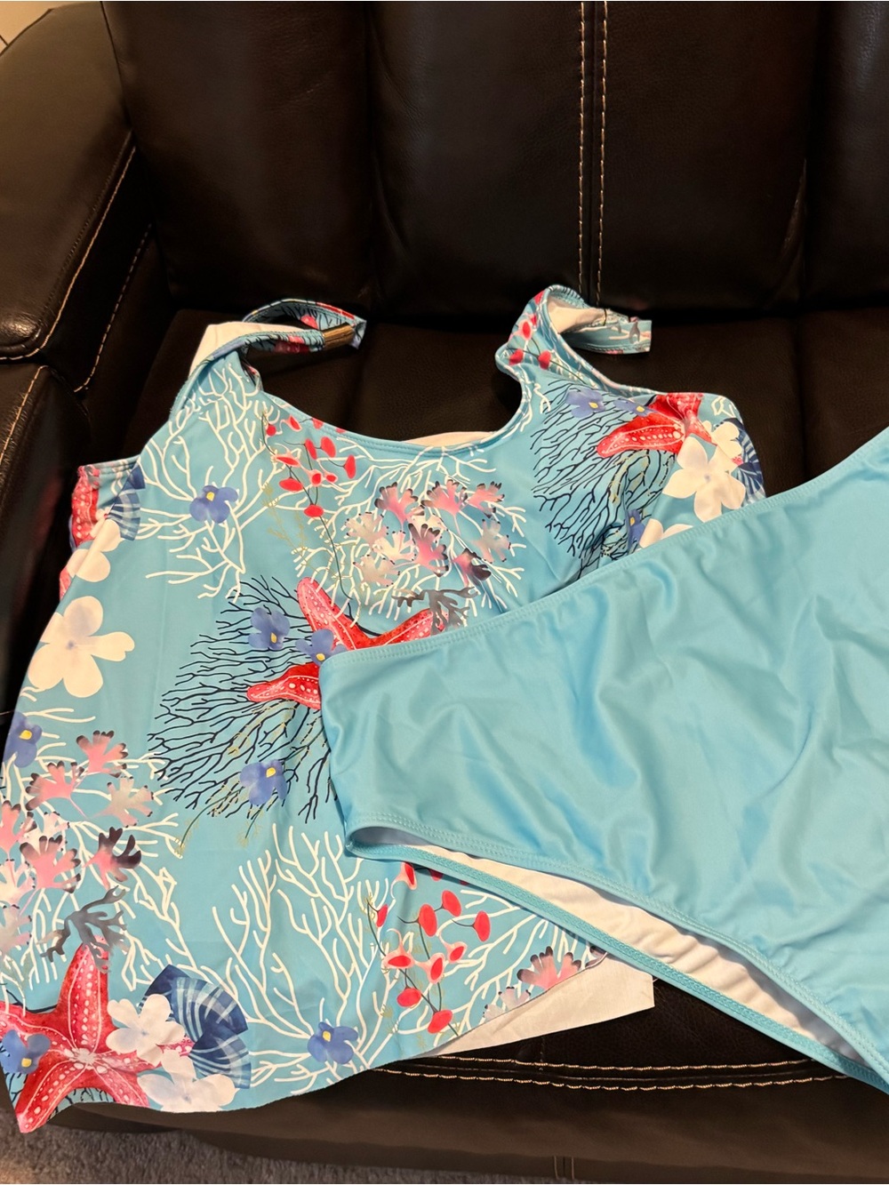 Light Blue Floral & Starfish Tankini Bikini Set